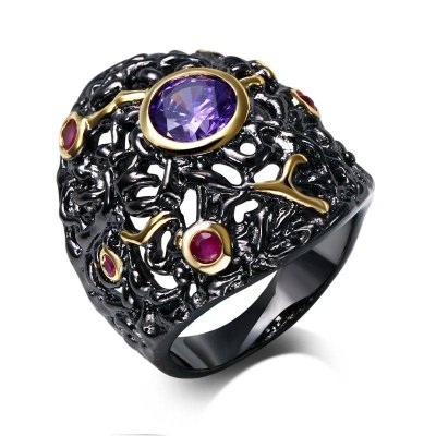 картинка Кольцо "Черное золото" со вставками из фиолетового и розовых цирконов
