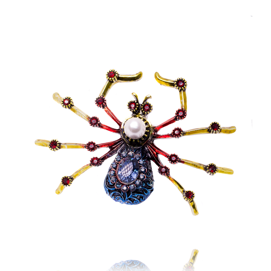картинка Брошь "паук со вставкой из синего камня"